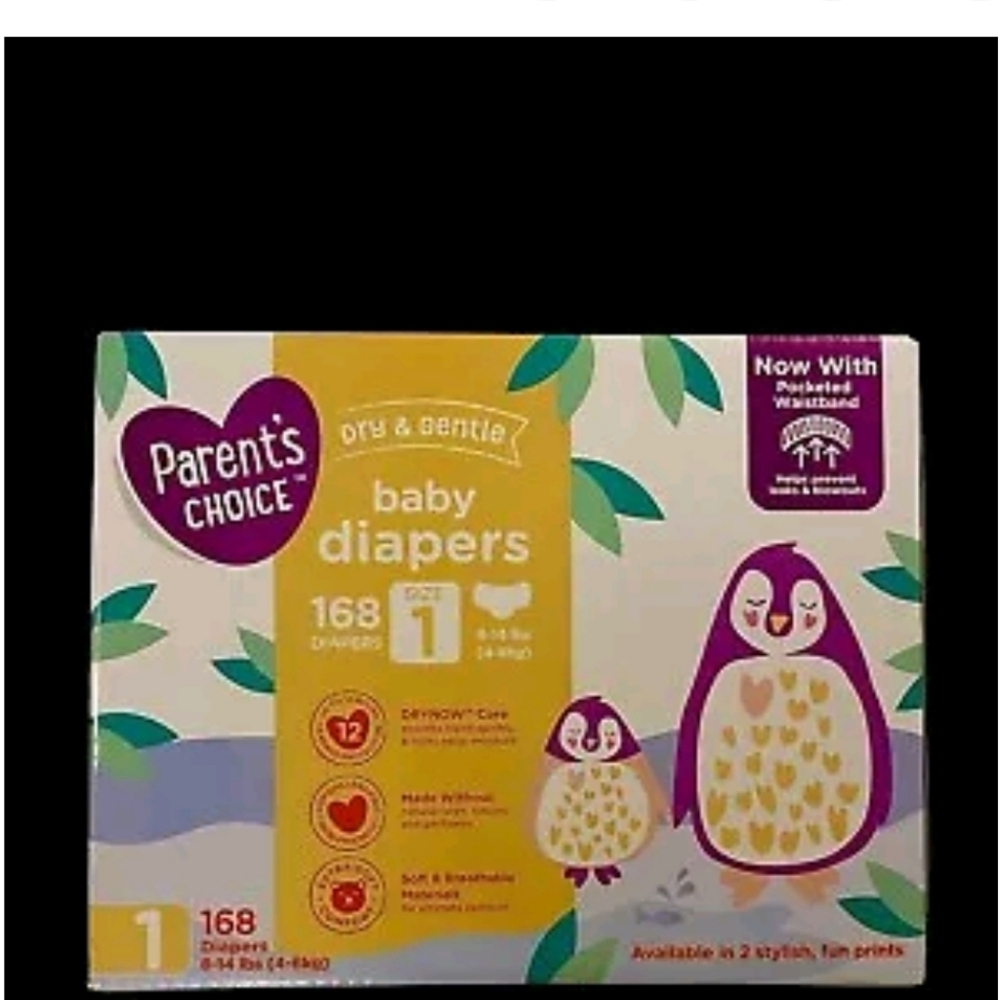 Parents Choice Dry & Gentle Baby Diapers Size 1 (8-14 lbs) 168 Ct